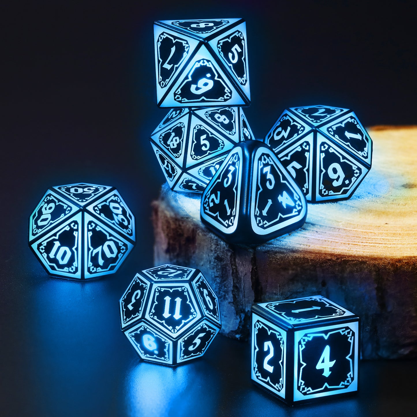 Light up DND Dice Set Rechargeable,Cool LED D and D Dice 7pcs with Charging Box Polyhedral Dungeons and Dragons RPG Dice Set for Role Playing Table Game (Astral Shard Blue)