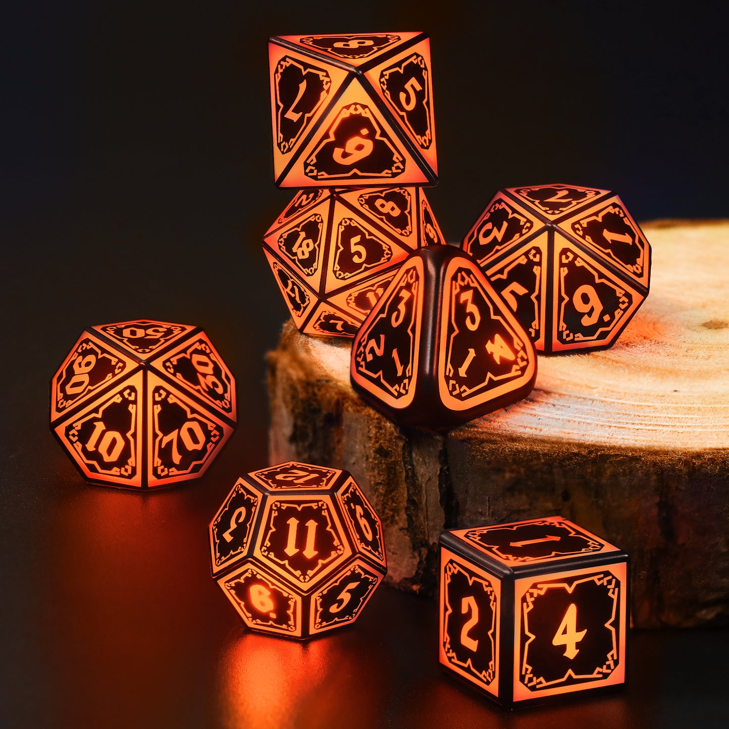 Light up DND Dice Set Rechargeable,Cool LED D and D Dice 7pcs with Charging Box Polyhedral Dungeons and Dragons RPG Dice Set for Role Playing Table Game (Astral Shard Orange)