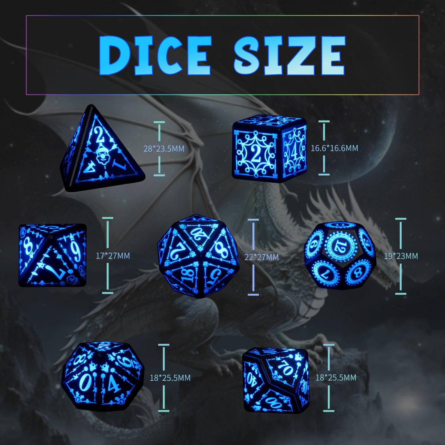 LED Dice, Light up DND Dice Rechargeable Flashing D&D Dice Set Flashing Electronic Glow Dice for Dungeons and Dragons Ttrpg Role Playing Game RGB Dice Blue Light