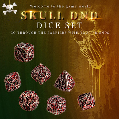 Metal Skull Hollow DND Dice Set - Red