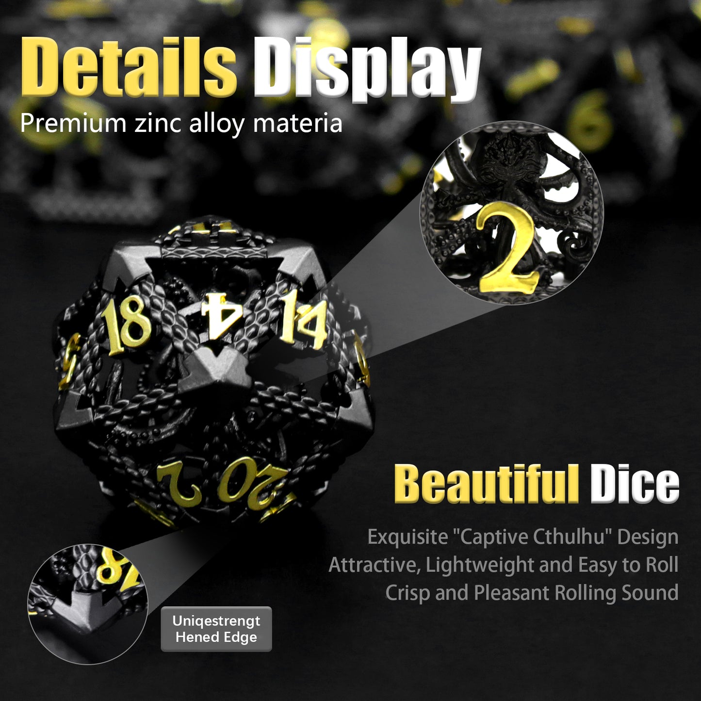 Cthulhu DND Metal Dice, Dungeons and Dragons Dice Metal Dice Set - Black