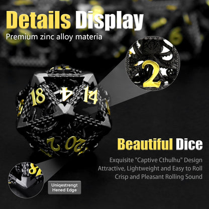 Cthulhu DND Metal Dice, Dungeons and Dragons Dice Metal Dice Set - Black