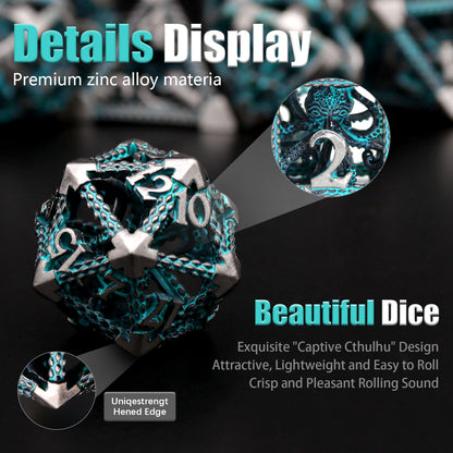 Cthulhu DND Metal Dice, Dungeons and Dragons Dice Metal Dice Set - Blue