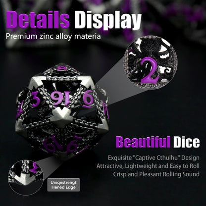 Cthulhu DND Metal Dice, Dungeons and Dragons Dice Metal Dice Set - Purple Number