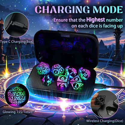 LED Dice Set DND, Cool Light up Dice Set with Charging Box -Colorful-Shackles