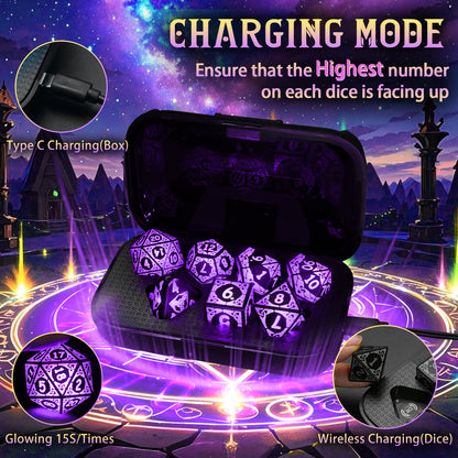 LED Dice Set DND, Cool Light up Dice Set Rechargeable-Purple-Shackles