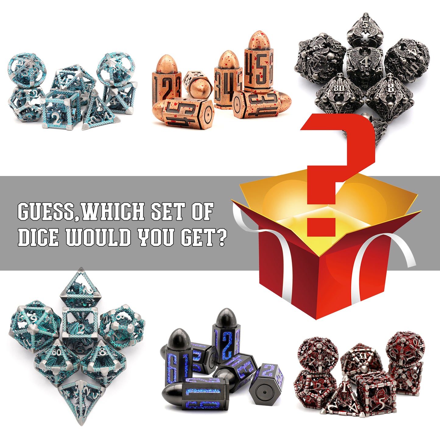 Mystery Dice Set for DND - 7PCS Metal Polyhedral Dice with Gifts Case