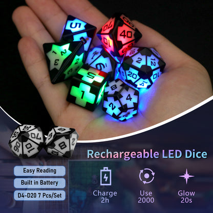 DND Dice Rechargeable with Charging Box, Shake to Light Up Colorful Dice, ZHOORQI Dungeons & Dragons Dice USB Charging, Role Playing Dice for D&D Table Games (Soccer-3 Color)