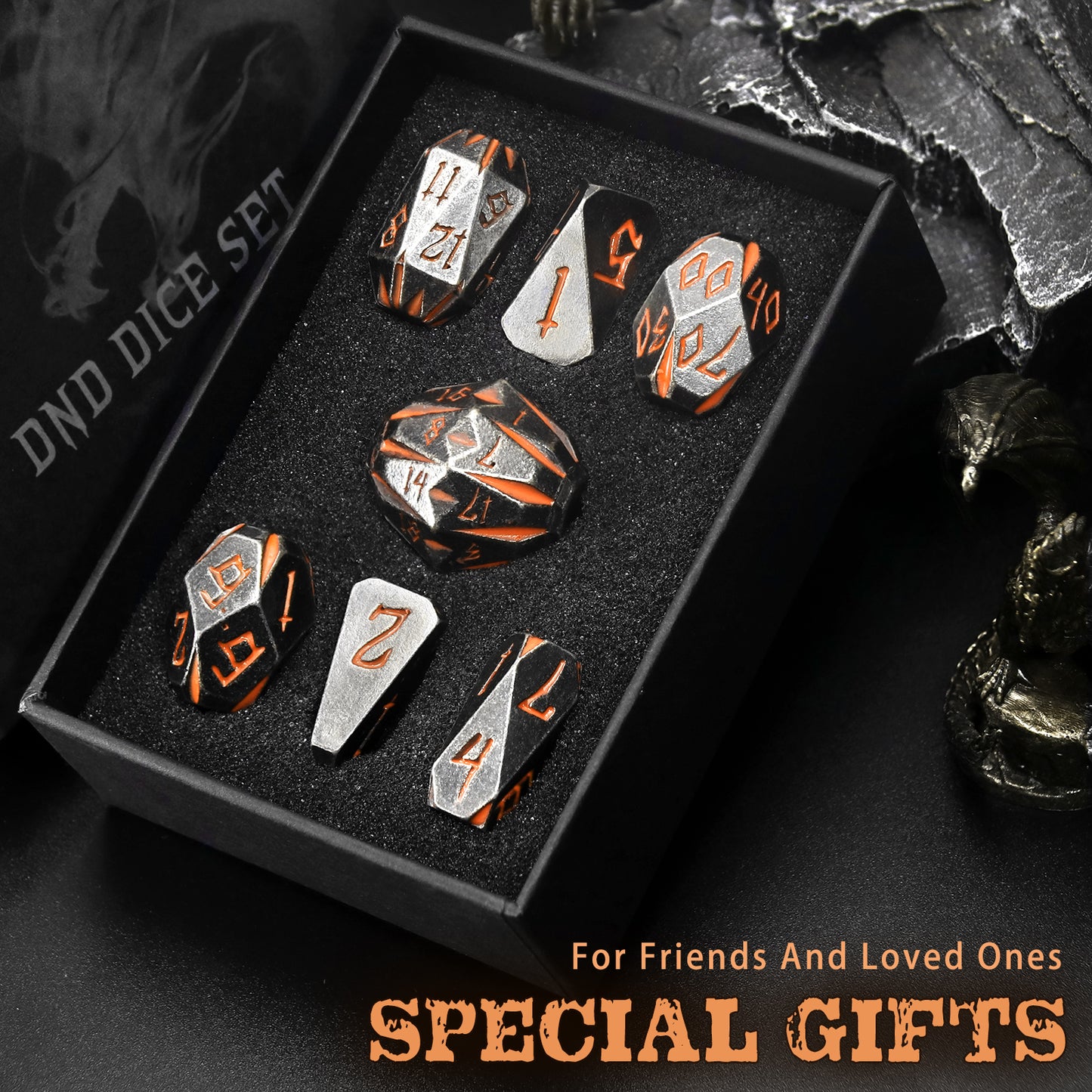 Metal Dice DND Polyhedral Dice Set Stonehenge Theme RPG Dice-Rusty Orange