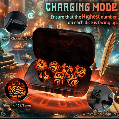 LED Dice Set DND, Cool Light up Dice Set Rechargeable-Orange-Shackles