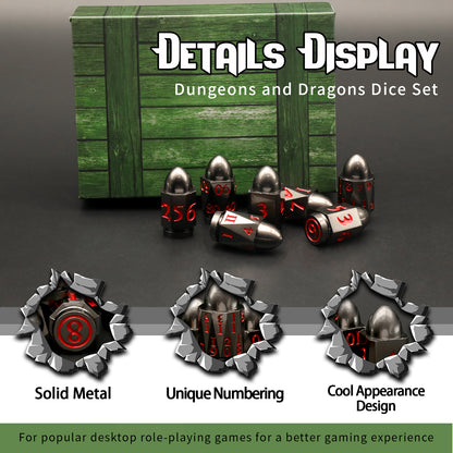 7PCS DND Metal Dice Red Bullet Dice Set-Black Red