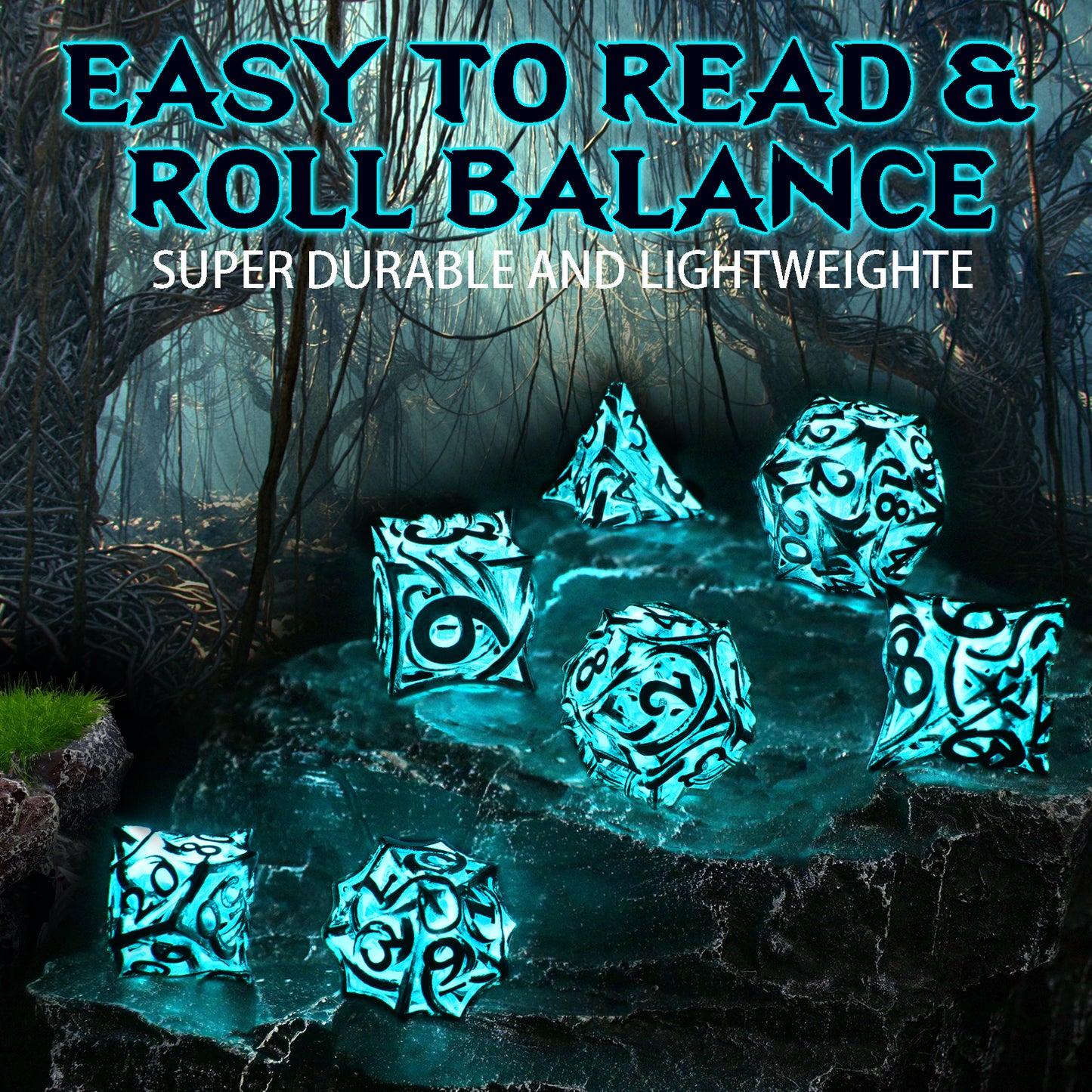 Glow in The Dark DND Dice  of 7 Polyhedral Dice Set Hollow Metal Vine D&D Dice D and D RPG Dice