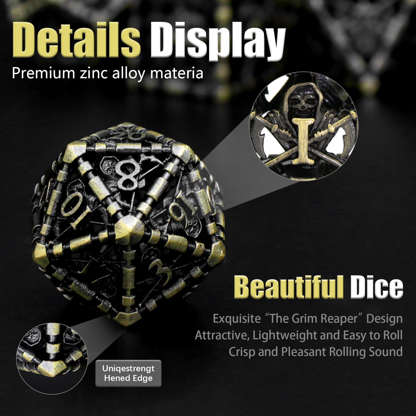 Reaper DND Dice, Dungeons and Dragons Dice Metal Polyhedral Dice Set Role Playing D&D Dice - Bronze