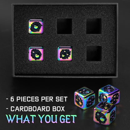 D6 Dice Set of Six Pcs 15mm, Cool Unique Metal 6 Sided Dice - D6 Dazzle Black