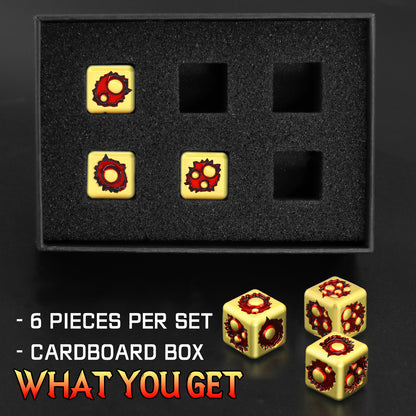 D6 Dice Set of Six Pcs 15mm, Cool Unique Metal 6 Sided Dice - D6 Gold Red