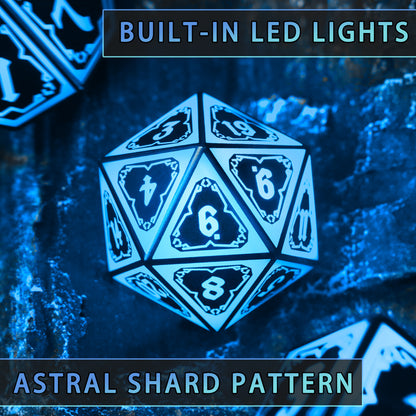 Light up DND Dice Set Rechargeable,Cool LED D and D Dice 7pcs with Charging Box Polyhedral Dungeons and Dragons RPG Dice Set for Role Playing Table Game (Astral Shard Blue)