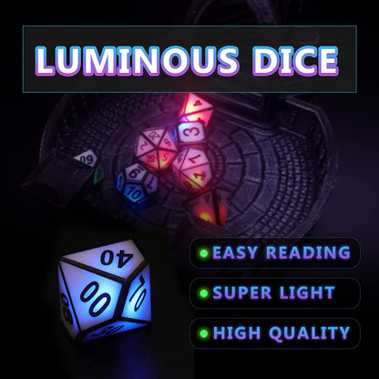 DND Dice Glowing Dice with Charging Box, 7 PCS LED Electronic Dices, Polyhedral Dice Sets - White