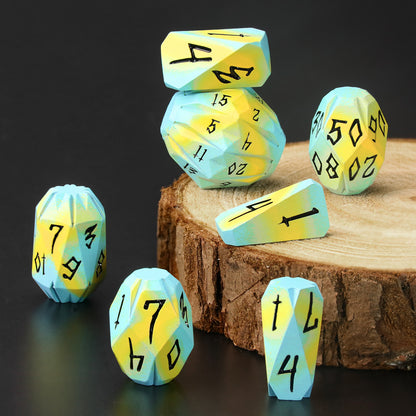 Metal Dice DND Polyhedral Dice Set Stonehenge Theme RPG Dice-Blue Yellow