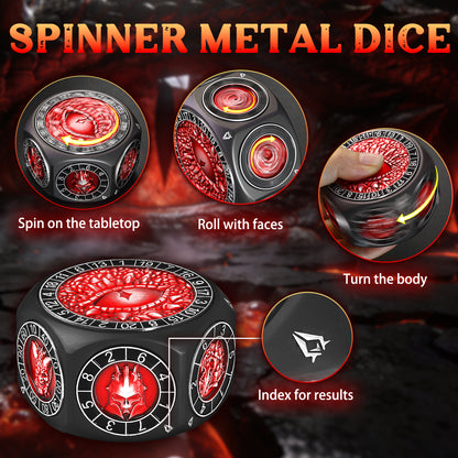 8-in-1 Metal Spinner Dice Perfect Gifts for Dice Goblin (Black Dice-Red)