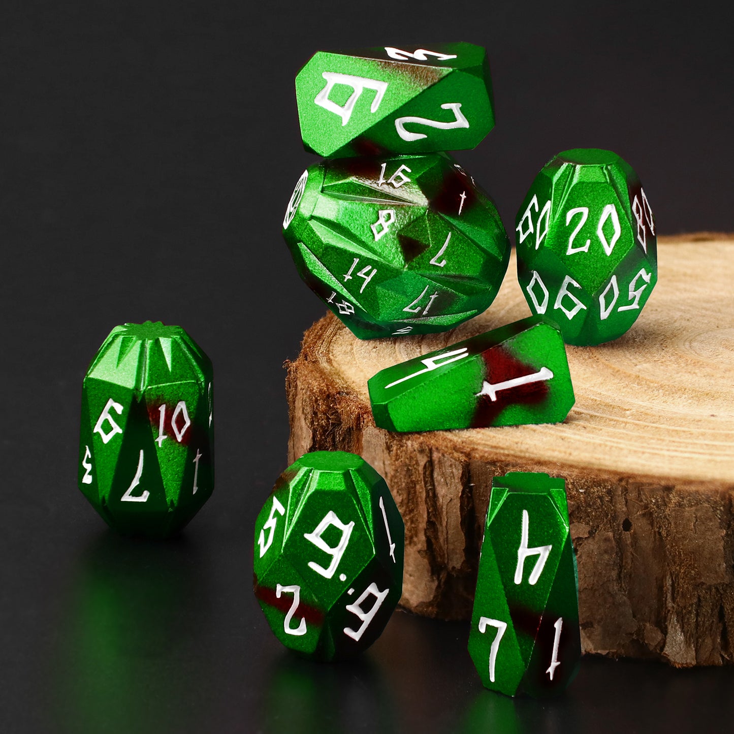 Metal Dice Set D and D with Cardboard Box Unique Cool RPG Polyhedral Dice - Black Green