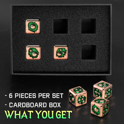 D6 Dice Set of Six Pcs 15mm, Cool Unique Metal 6 Sided Dice -D6 Rose Gold Green