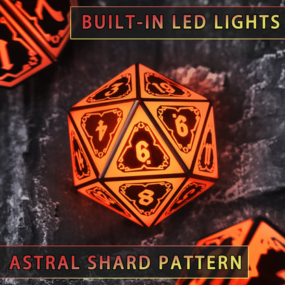 Light up DND Dice Set Rechargeable,Cool LED D and D Dice 7pcs with Charging Box Polyhedral Dungeons and Dragons RPG Dice Set for Role Playing Table Game (Astral Shard Orange)