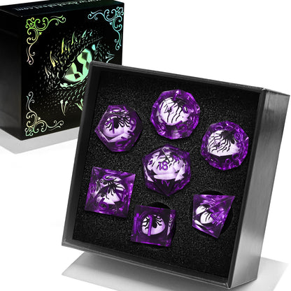 Spider Liquid Core DND Dice Set, 7PCS Sharp Edge Resin Dice - Purple