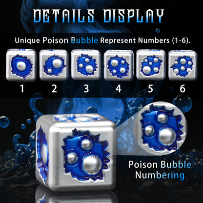 Metal D6 Dice, 6 Sided Dice Set of 6,DND Metal Dice Set for D and D Gifts-White Blue