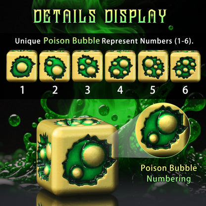 Metal D6 Dice, 6 Sided Dice Set of 6,DND Metal Dice Set for D and D Gifts-Bronze Green