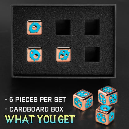 D6 Dice Set of Six Pcs 15mm, Cool Unique Metal 6 Sided Dice - D6 Rose Gold Blue