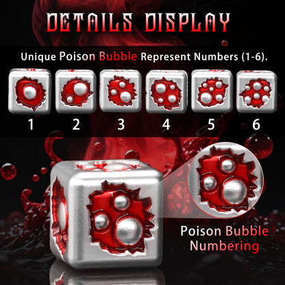 Metal D6 Dice, 6 Sided Dice Set of 6,DND Metal Dice Set for D and D Gifts-White Red