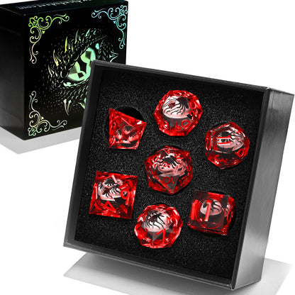 Spider Liquid Core DND Dice Set, 7PCS Sharp Edge Resin Dice -Red