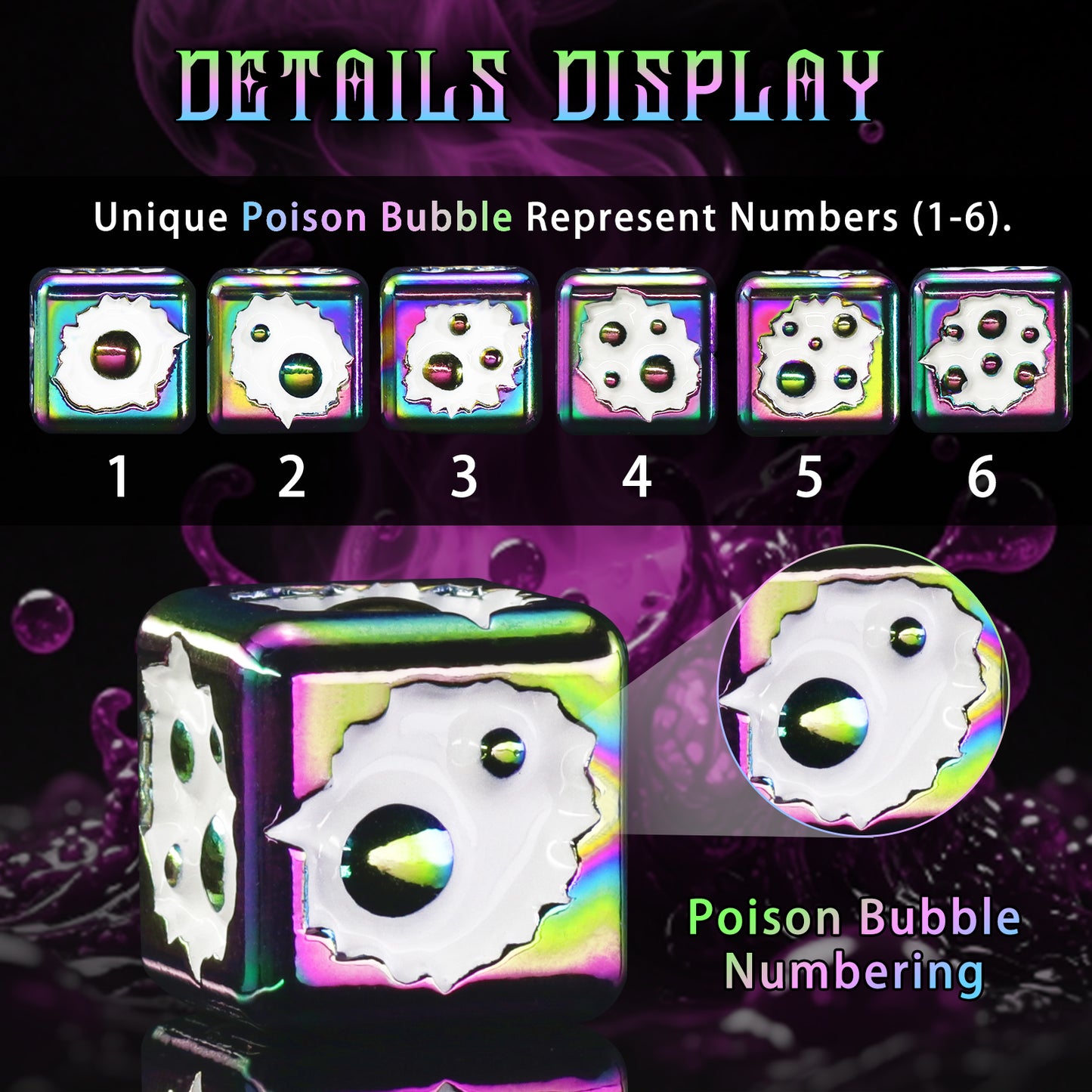 Metal D6 Dice, 6 Sided Dice Set of 6,DND Metal Dice Set for D and D Gifts-Dazzling White