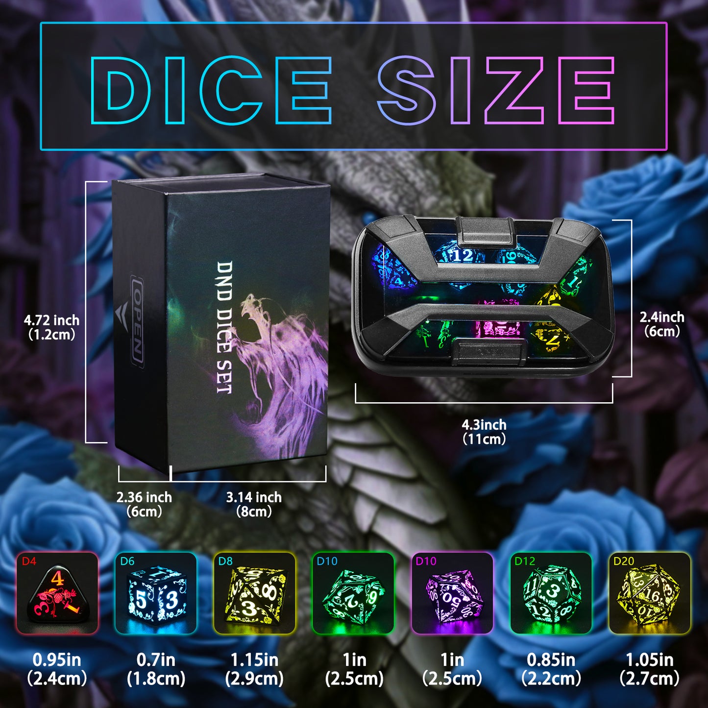 Rose RGB-Light up D&D Dice Set RGB DND Dice 7-Color