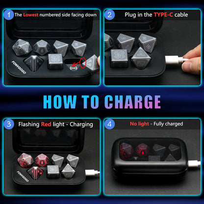 LED D&D Dice Set Wireless Charging Light up Dice, Rechargeable DND Dice Set (RGB Astral Shard)