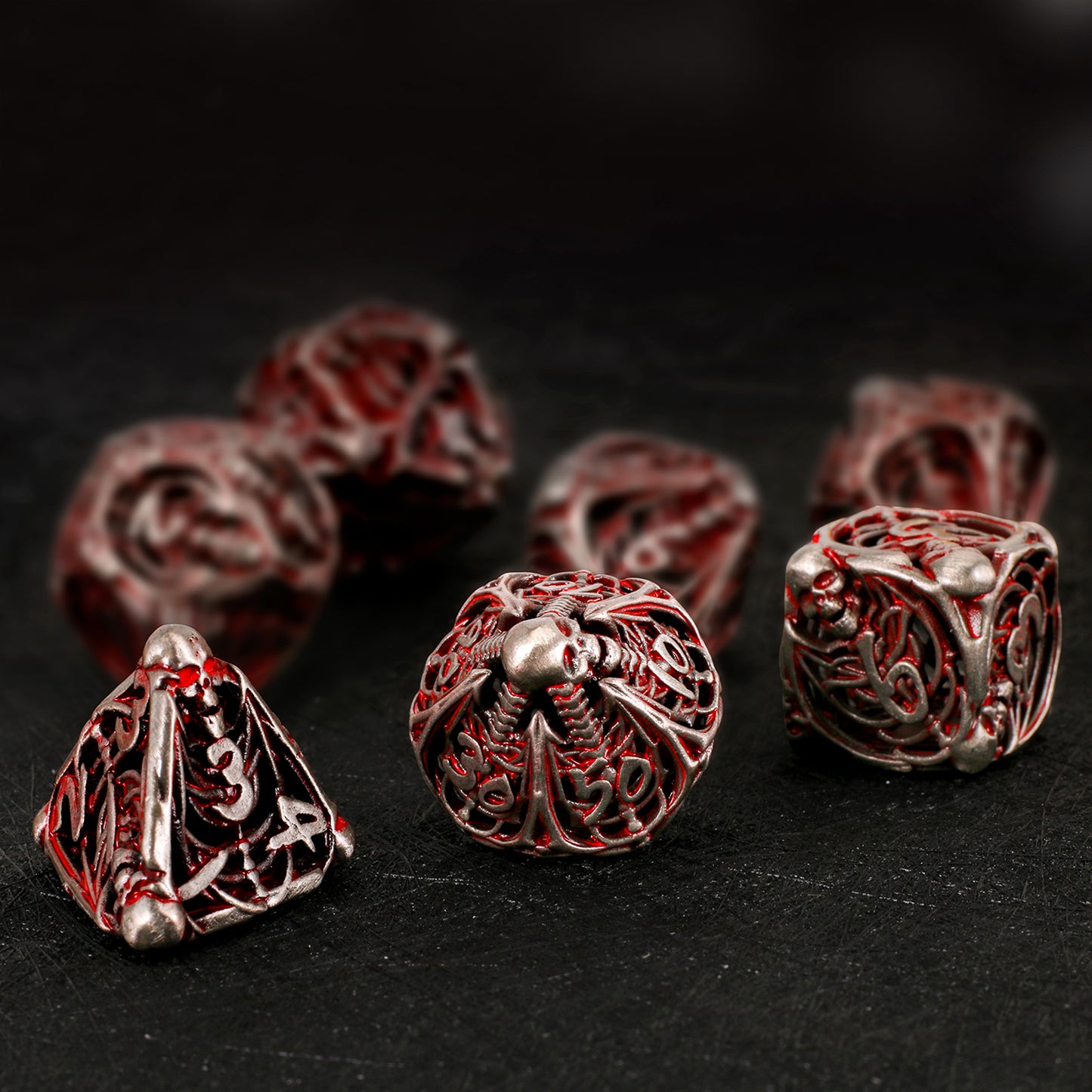 Metal Skull Hollow DND Dice Set - Red