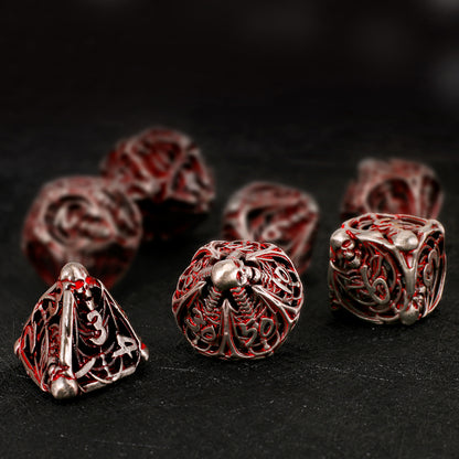 Metal Skull Hollow DND Dice Set - Red