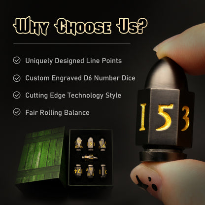 7PCS DND Metal Dice Red Bullet Dice Set-Black Yellow