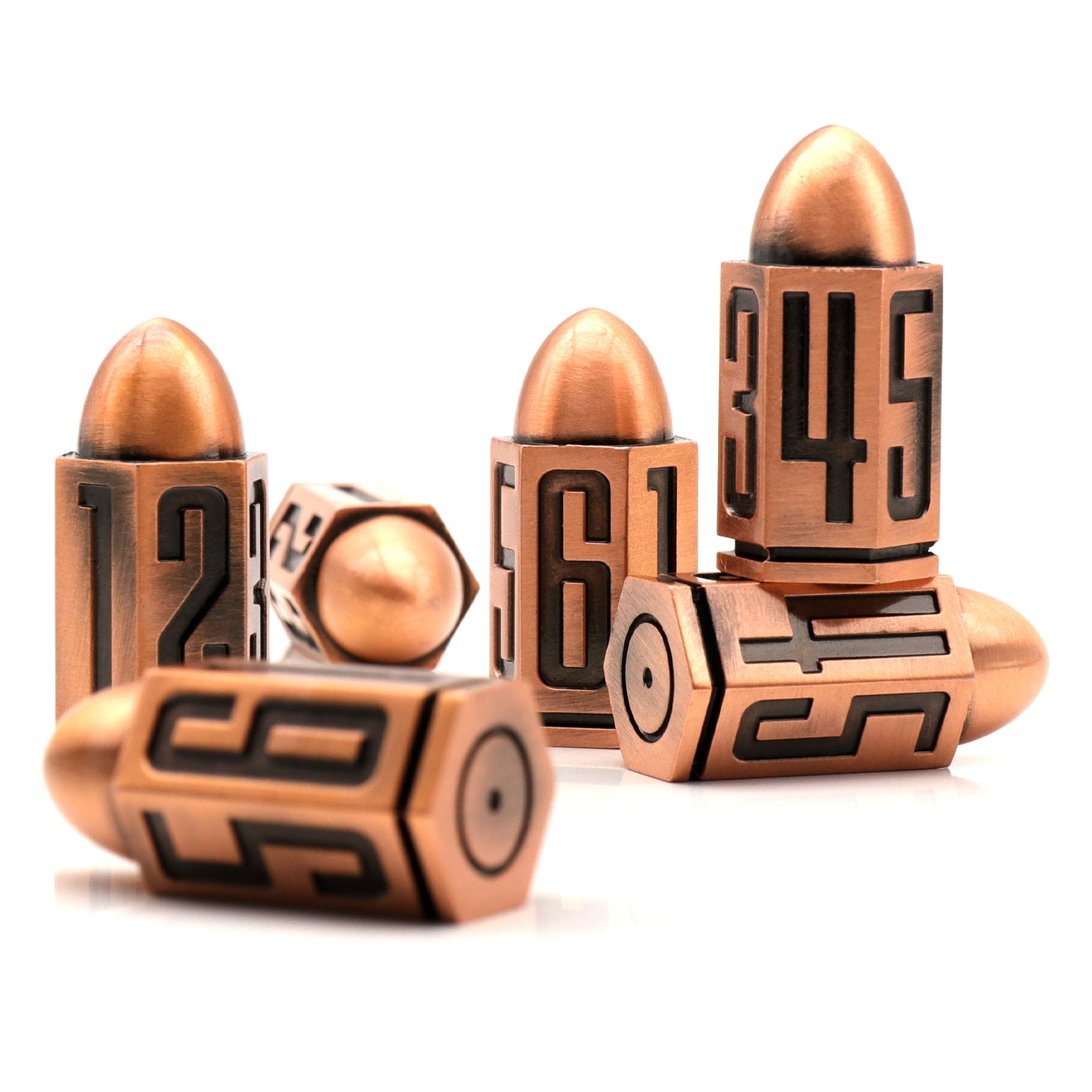 6 Pcs Bullet Metal Dice Set D6 Dice 6 Sided Dice - Copper