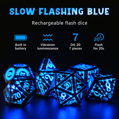 LED Dice, Light up DND Dice Rechargeable Flashing D&D Dice Set Flashing Electronic Glow Dice for Dungeons and Dragons Ttrpg Role Playing Game RGB Dice Blue Light