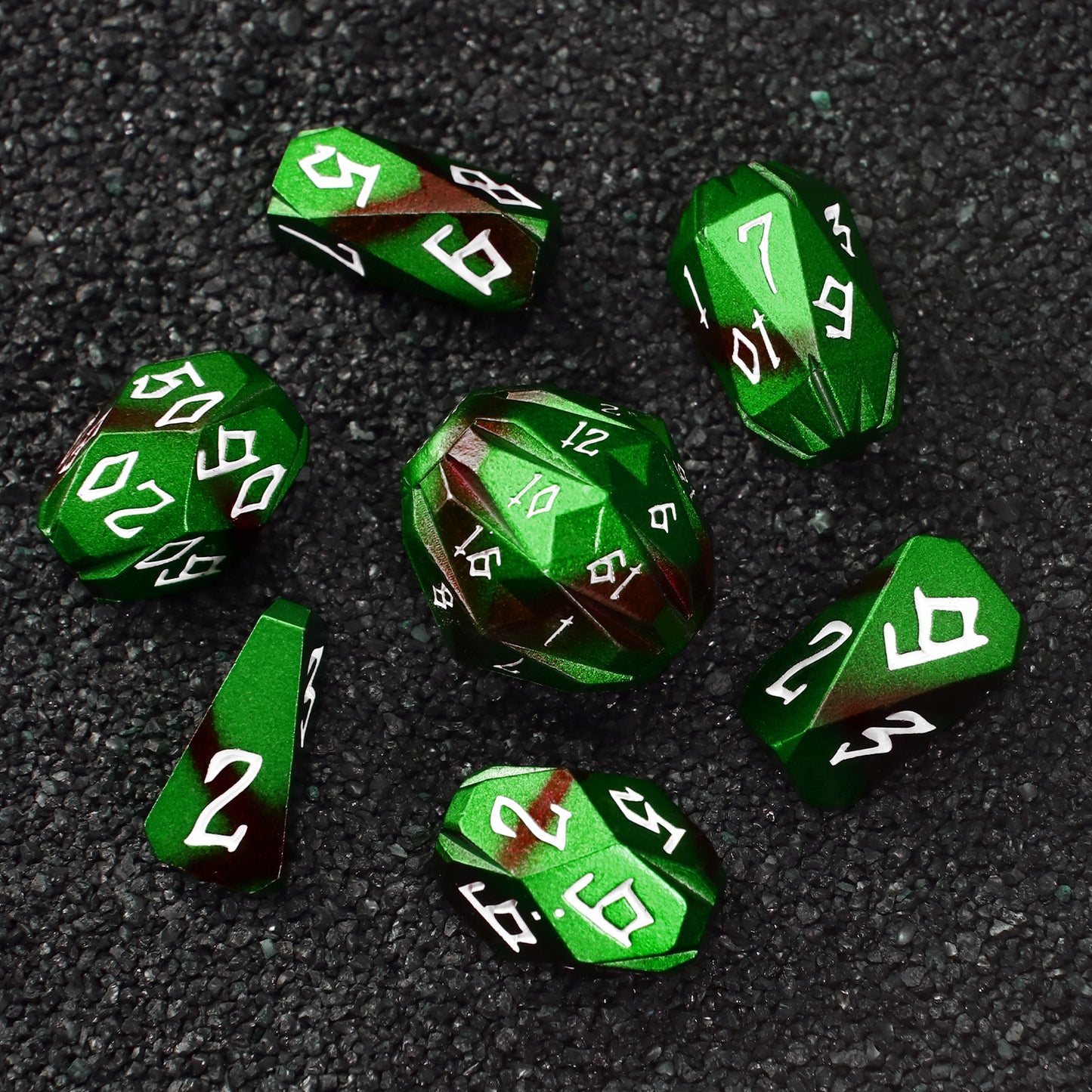 Metal Dice Set D and D with Cardboard Box Unique Cool RPG Polyhedral Dice - Black Green