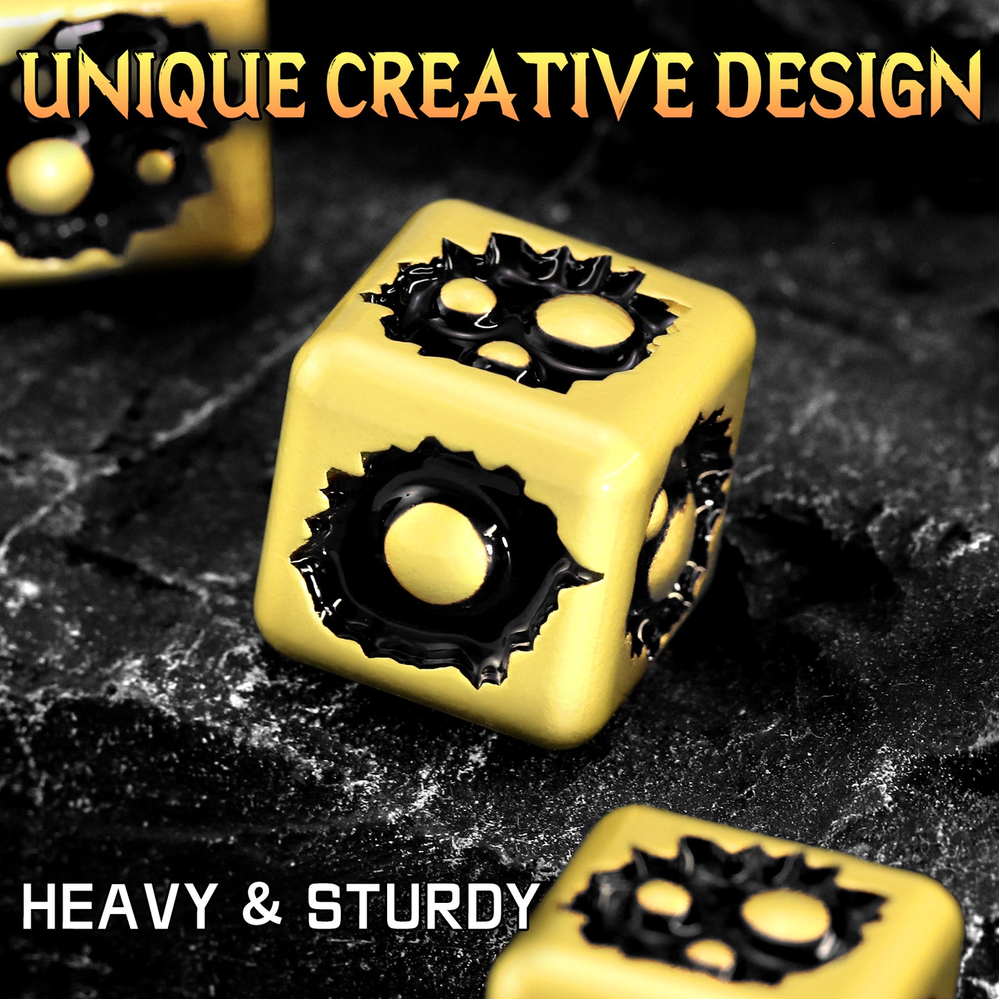 D6 Dice Set of Six Pcs 15mm, Cool Unique Metal 6 Sided Dice -D6 Gold Black