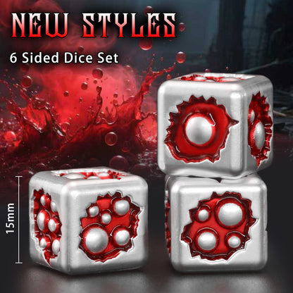 Metal D6 Dice, 6 Sided Dice Set of 6,DND Metal Dice Set for D and D Gifts-White Red