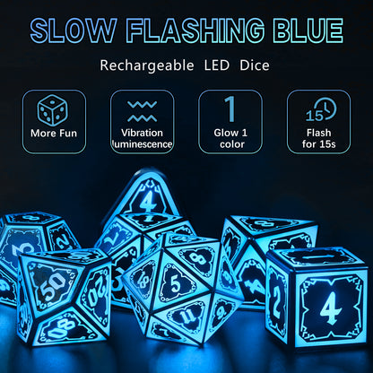 Light up DND Dice Set Rechargeable,Cool LED D and D Dice 7pcs with Charging Box Polyhedral Dungeons and Dragons RPG Dice Set for Role Playing Table Game (Astral Shard Blue)