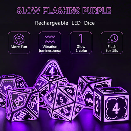 Light up DND Dice Set Rechargeable,Cool LED D and D Dice 7pcs with Charging Box Polyhedral Dungeons and Dragons RPG Dice Set for Role Playing Table Game(Astral Shard Purple)