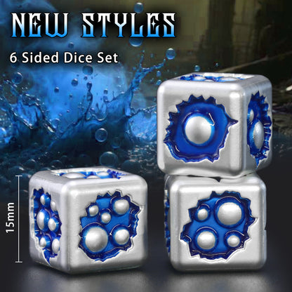 Metal D6 Dice, 6 Sided Dice Set of 6,DND Metal Dice Set for D and D Gifts-White Blue