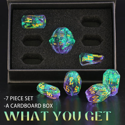 Unique DND Polyhedral Resin Dice Set Stonehenge Theme RPG Dice - Green and Gold