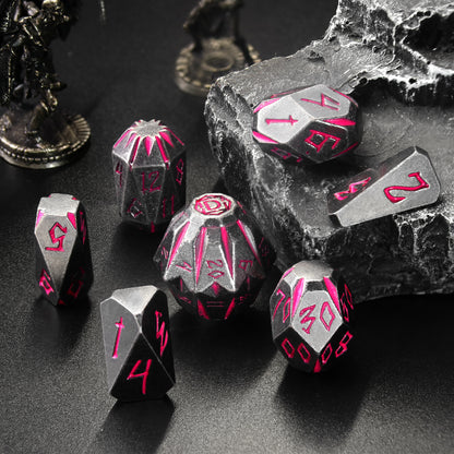 Metal Dice DND Polyhedral Dice Set Stonehenge Theme RPG Dice-Black Pink