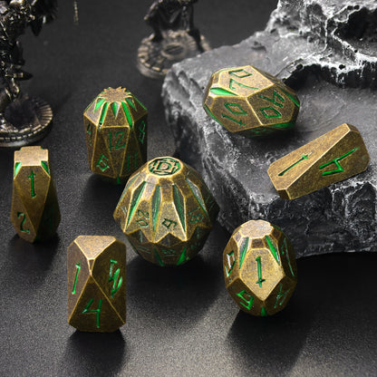 Metal Dice DND Polyhedral Dice Set Stonehenge Theme RPG Dice-Bronze Green