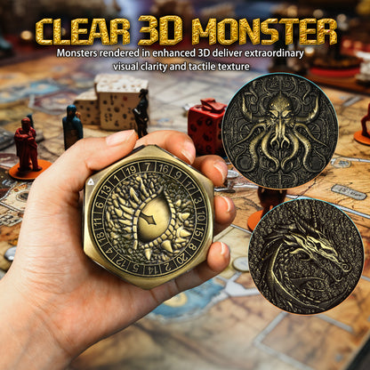 Metal Spinner Dice with Monster Engravings-Bronze